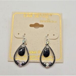 Ear Sense Silver Tone Tear Drop Black AB Stone Hypo-Allergenic Nickel Free Hook